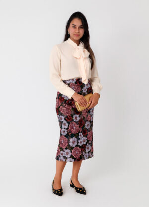 Fuchsia Floral Sequin Pencil Skirt