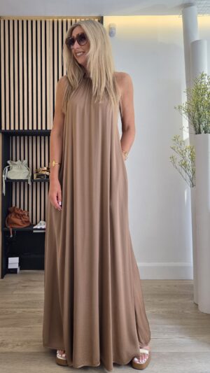 Choco Halter Maxidress with Pockets