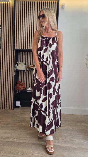Brown & Vanilla Waterlily Print Maxidress