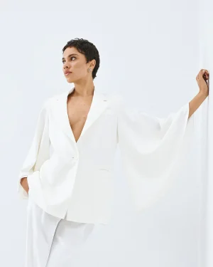 White Longline Blazer with Batwing Sleeves