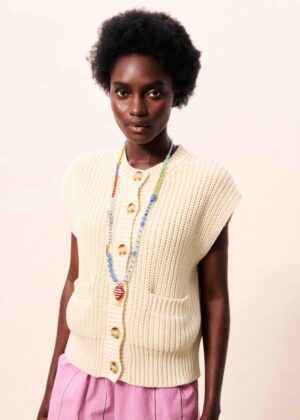 Vanilla Chunky Knit Sleeveless Cardigan