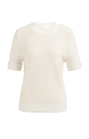 Ecru Short-Sleeved Knit with Caramel Stripe