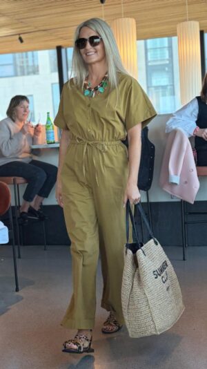 Olive Cotton Jumpsuit with Tie Waist